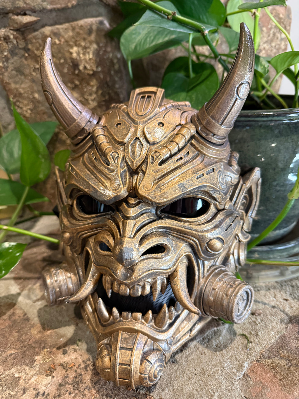Tetsu Oni Mask in Weathered Gold