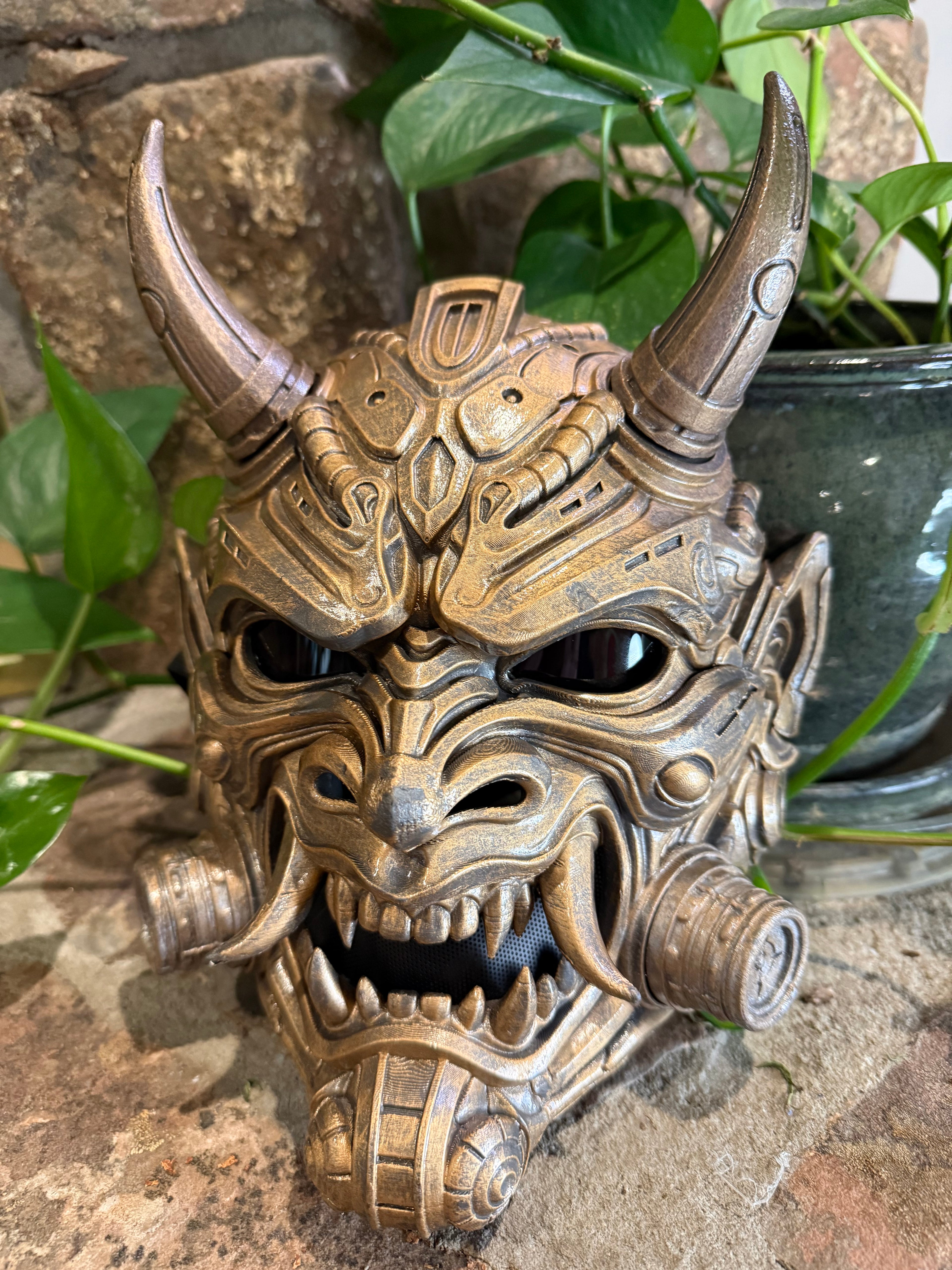 Tetsu Oni Mask in Weathered Gold